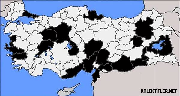 Öğrenci Kolektifleri'nin hazırladığı, Türkiye'de oy sayımı sırasında elektriği kesilen iller haritası
