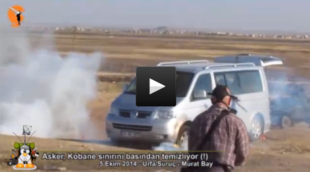 Asker, Kobane sınırını basından &#8220;temizliyor&#8221; (Çapul TV kamerasından)