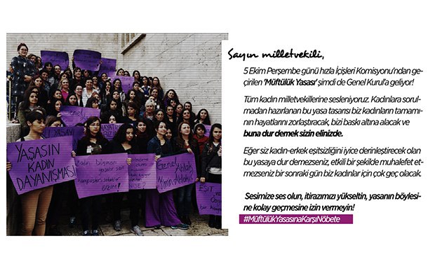 Müftülük yasasına karşı vekillere mektup, tüm kadınlara “nöbet” çağrısı  