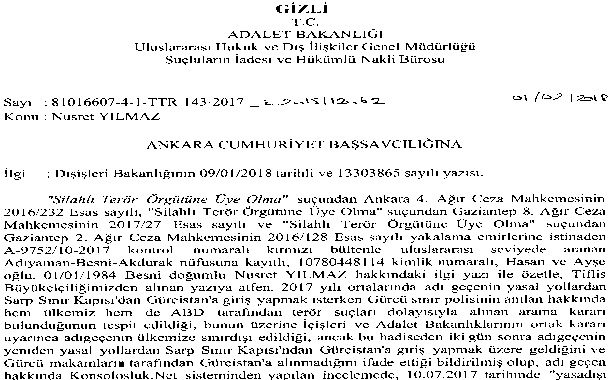Savcılıktan Adalet Bakanlığı&#8217;na yalanlama: Gürcistan&#8217;a girmeye çalışan kişi IŞİD&#8217;li Nusret Yılmaz değil