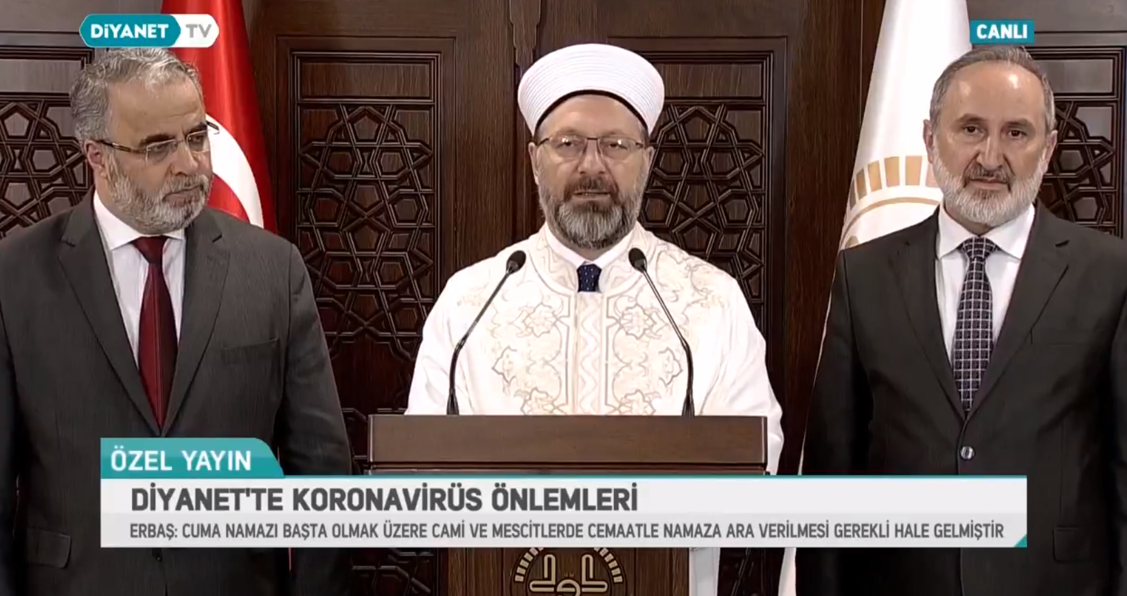 Diyanet İşleri Başkanı Erbaş: &#8220;Cami ve mescitlerde cemaatle namazlara ara verildi, camiler açık kalacak&#8221;