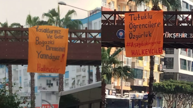 Eylemlerin yasaklandığı Antalya&#8217;da Boğaziçi direnişine destek pankartları