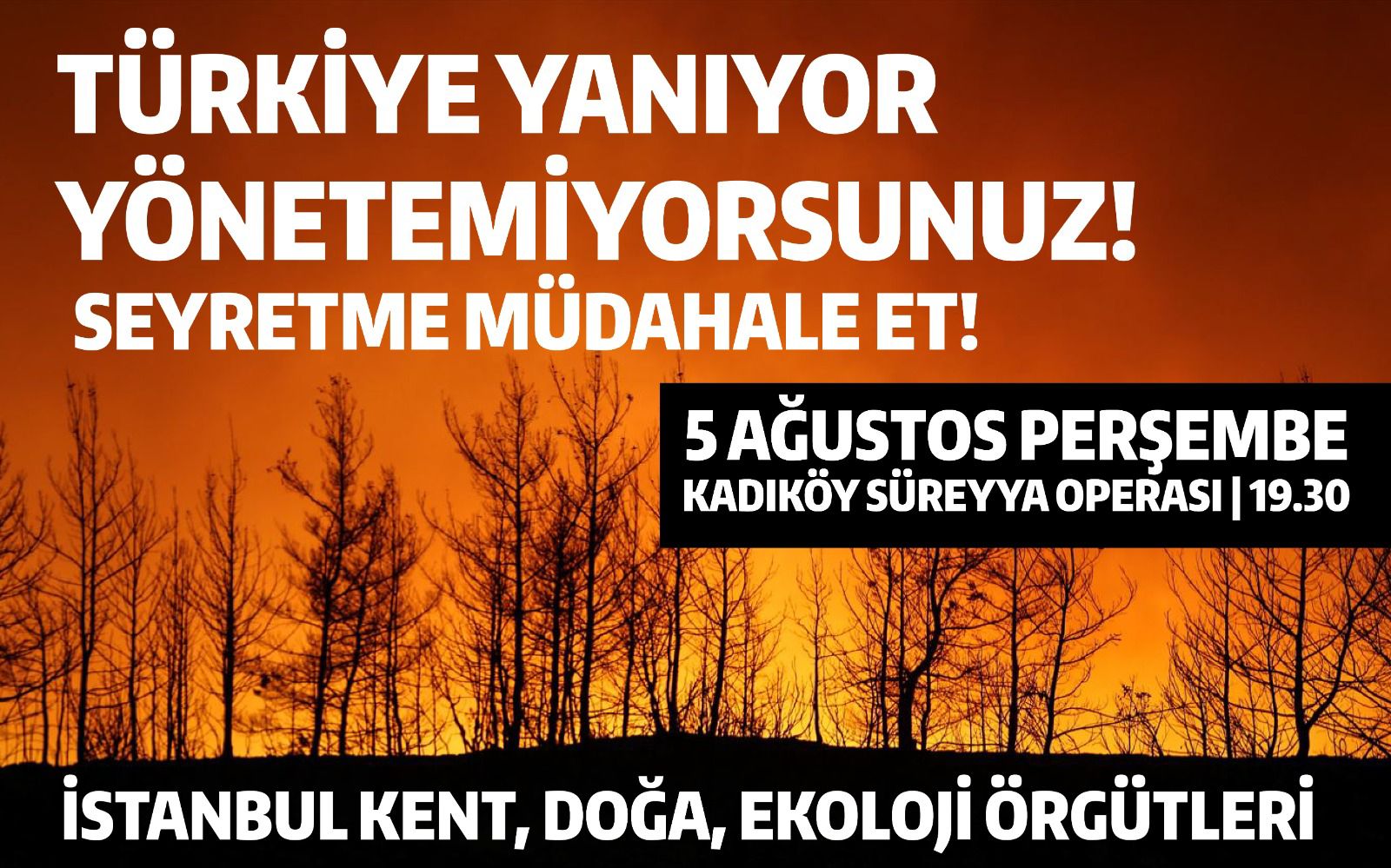Kent, doğa ve ekoloji örgütlerinden iktidarın yönetemediği yangınlar için eylem çağrısı: &#8220;Yönetemiyorsunuz! Seyretme, müdahale et&#8221;