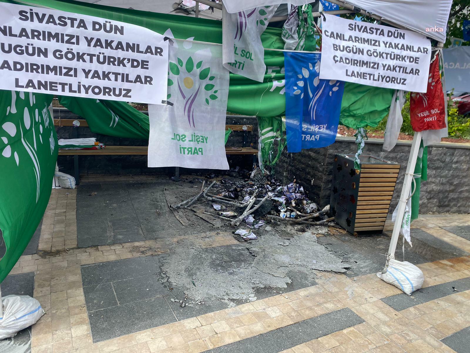 İstanbul Eyüpsultan&#8217;da Yeşil Sol Parti&#8217;nin seçim standı yakıldı