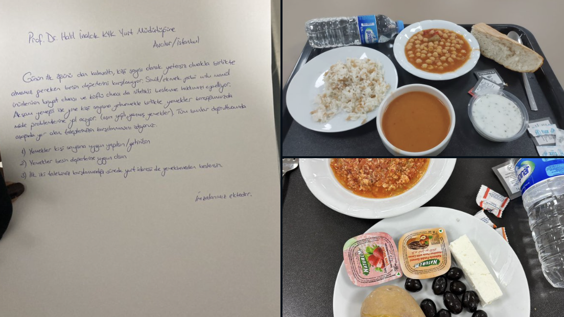 Halil İnalcık KYK Yurdu'nda verilen niteliksiz yemekler öğrencilerin imza toplaması üzerine düzeltildi