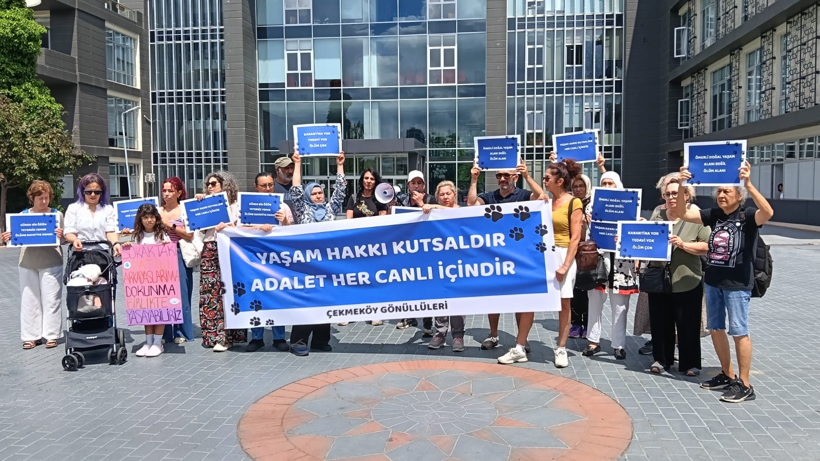 Çekmeköylüler Ömerli Barınağı'ndaki kötü muameleye karşı belediye önünde: "Adalet her canlı içindir"